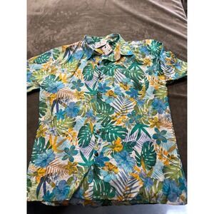 New Wave Island Tropical Polo Large Floral Hibiscus Button Down Shirt NWT K MART